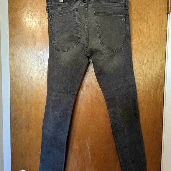 Vintage rag & bone/JEAN- Low Rise TomBoy Jeans 26x 28 Gray Faux Leather Knee - Picture 3 of 8